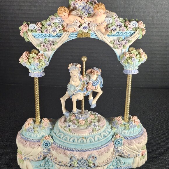 Vintage Classic Treasures Musical Animated Horse Carousel With Canopy In Box - Picture 1 of 12